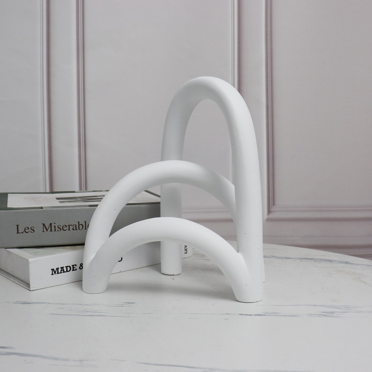 简约现代白色树脂拱形屏风书房饰品摆设