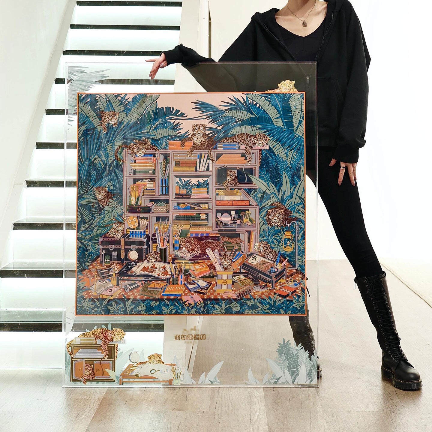 丝巾装饰画轻奢现代客厅高级感挂画法式入户玄关走廊植物热带雨林